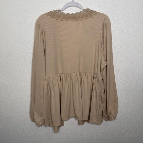 Torrid Womens Top Size 3X Super Soft Rib V-Neck Lace Trim Tie Front Long Sleeve - Picture 3 of 15